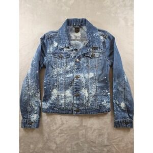 JAG Denim Jacket Womens S Blue Bleached Distressed Stretch Jean Jacket